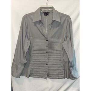 Tracy M Women’s XL Fitted Button Up Shirt Grey Pinstripe Office Siren Career Top